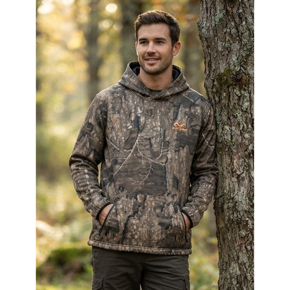 Realtree Hoodie Timber Camo Men's XL Brown Fleece Hunting Performance Outdoor